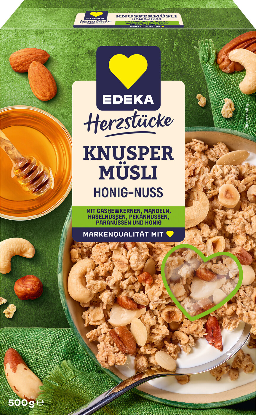 EDEKA Herzstücke Knuspermüsli Honig-Nuss 500G EDEKA Herzstücke Knuspermüsli Honig-Nuss 500G