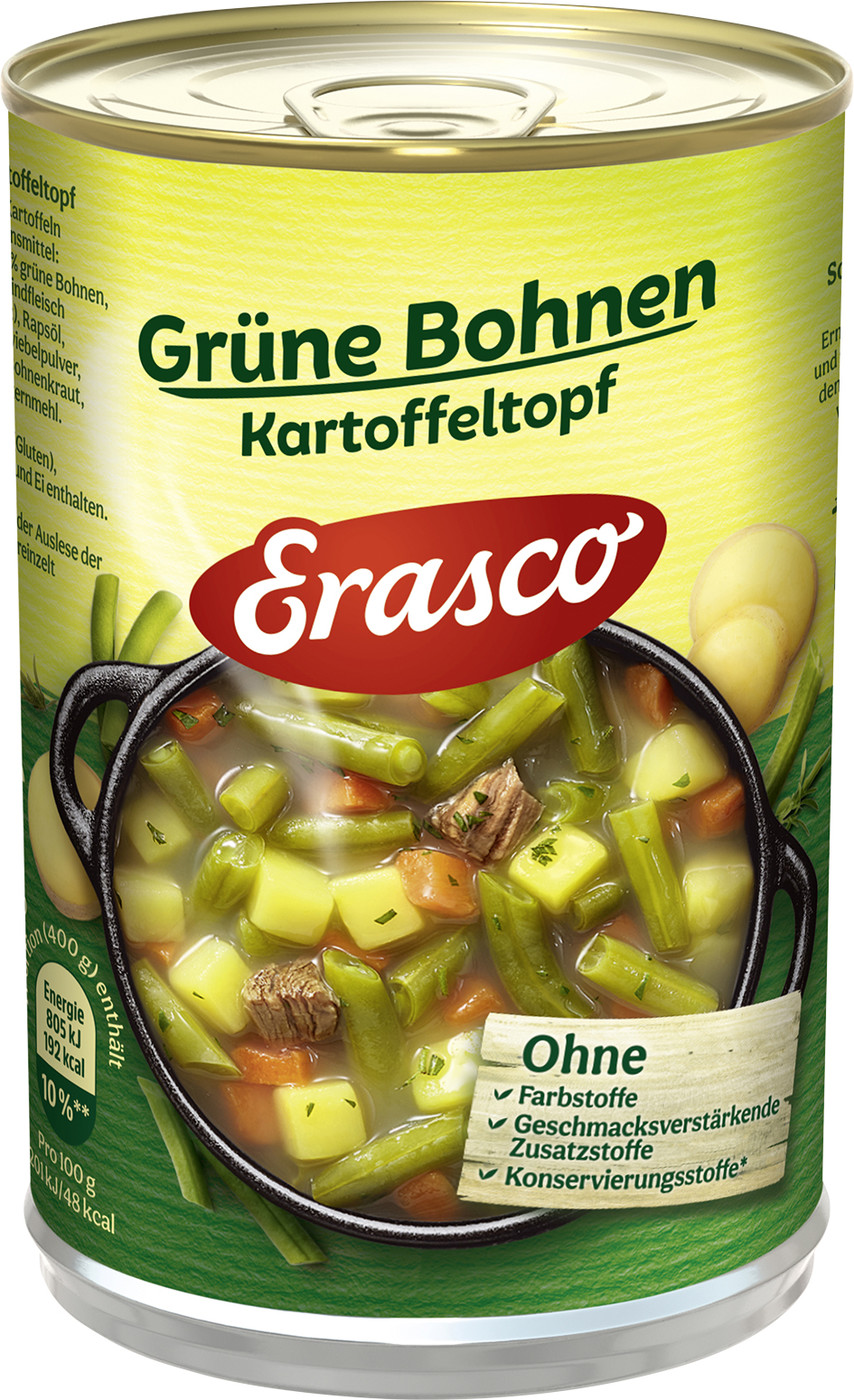 Erasco 1 Portion Grüne Bohnen Kartoffeltopf 400G Erasco 1 Portion Grüne Bohnen Kartoffeltopf 400G