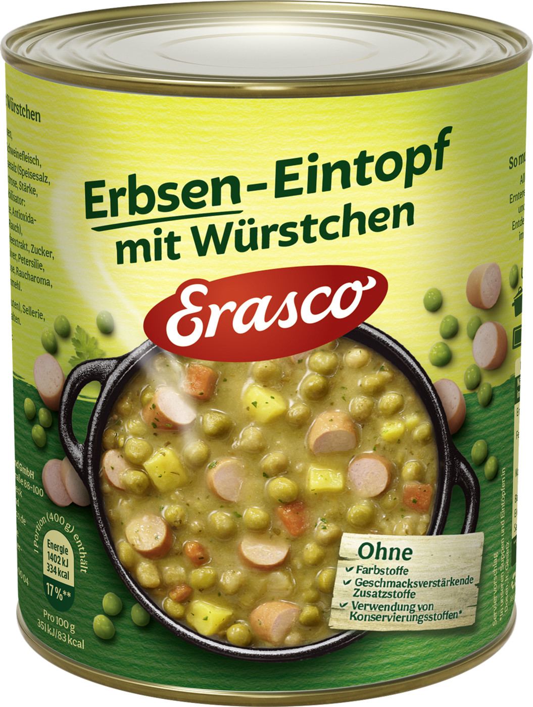 Erasco Erbsen-Eintopf mit Würstchen 800G Erasco Erbsen-Eintopf mit Würstchen 800G