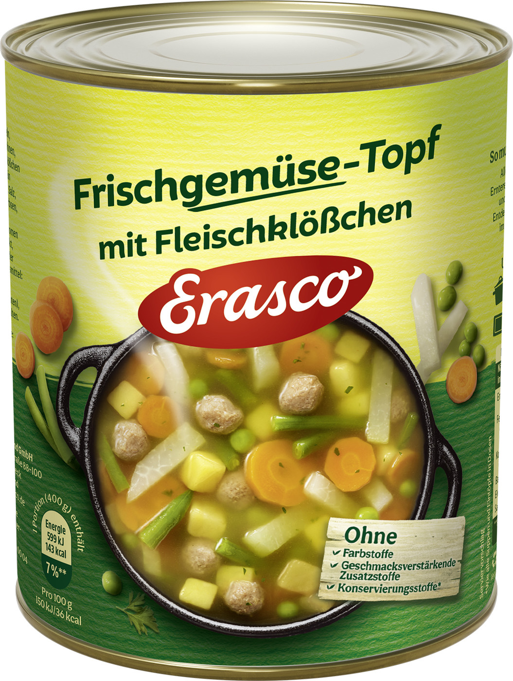 Erasco Frischgemüse-Topf mit Fleischklößchen 800G Erasco Frischgemüse-Topf mit Fleischklößchen 800G