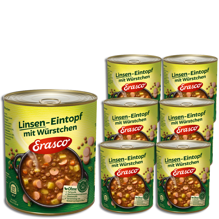 Erasco Linsen-Eintopf mit Würstchen 6x800G Erasco Linsen-Eintopf mit Würstchen 6x800G