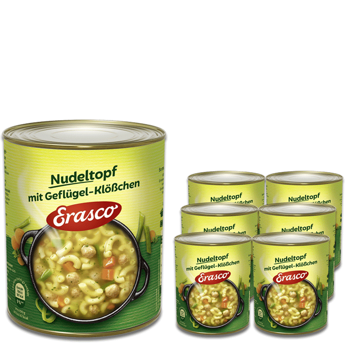 Erasco Nudeltopf mit Geflügel-Klößchen 6x800G Erasco Nudeltopf mit Geflügel-Klößchen 6x800G