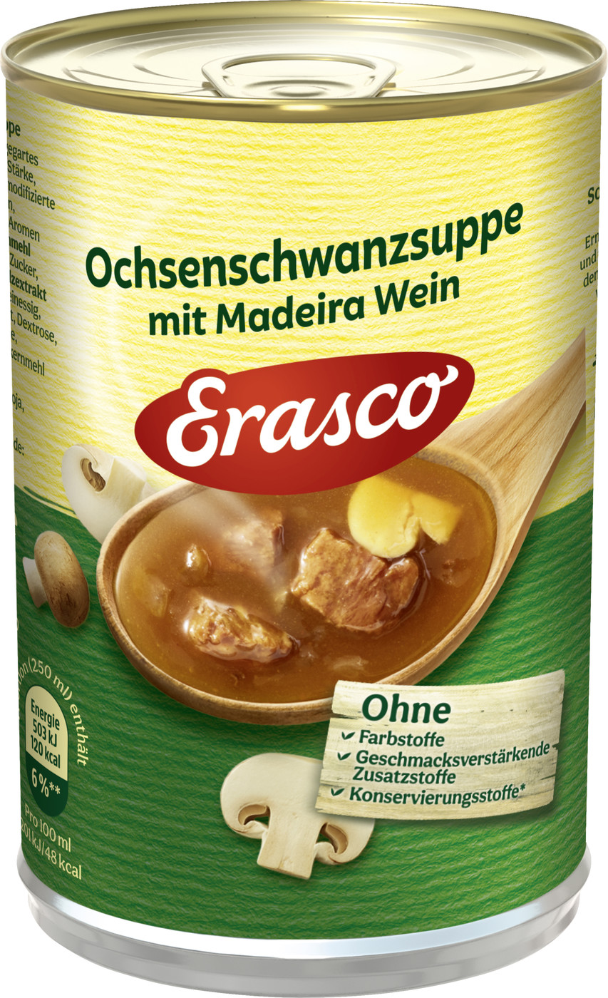 Erasco Ochsenschwanz Suppe mit Madeira Wein 385ML Erasco Ochsenschwanz Suppe mit Madeira Wein 385ML