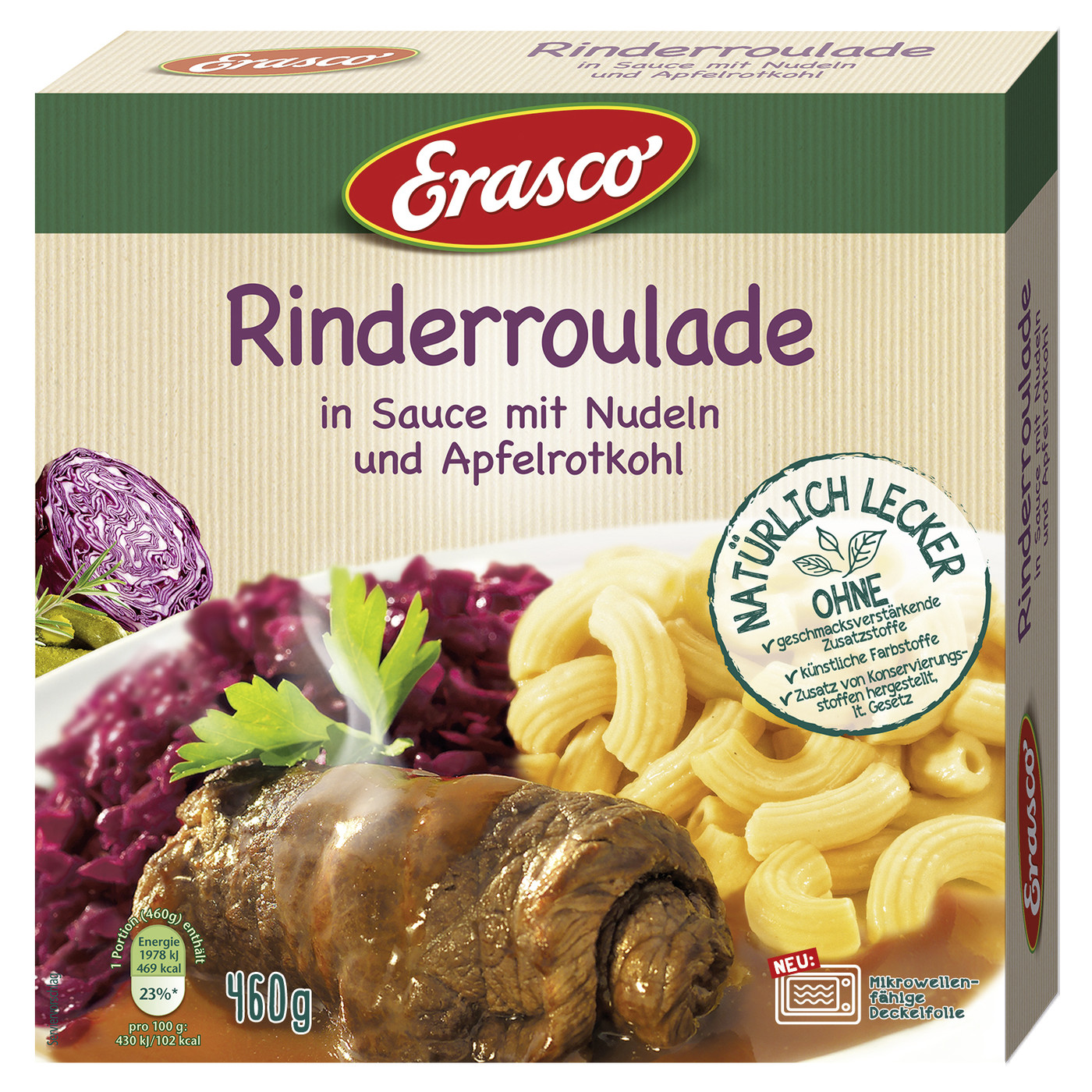 Erasco Rinderroulade in Sauce mit Nudeln & Apfelrotkohl 460G