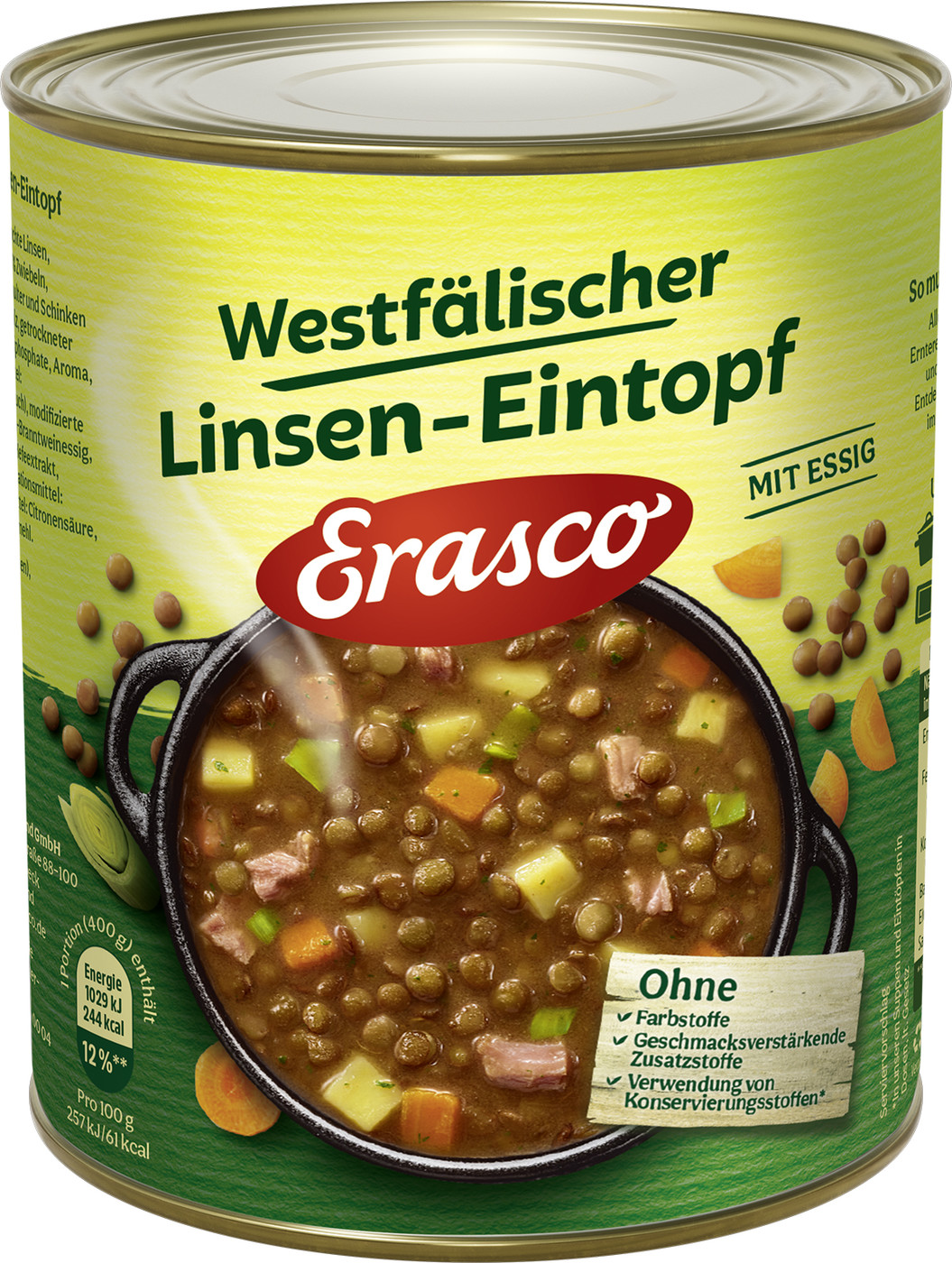 Erasco Westfälischer Linsen-Eintopf mit Essig 800G Erasco Westfälischer Linsen-Eintopf mit Essig 800G