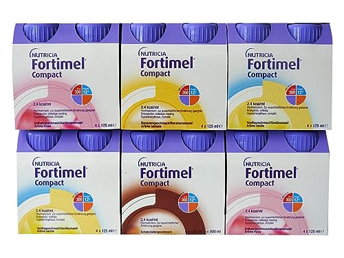 Fortimel Compact 6 x 4 x 125ml Mischkarton (Vanille, Waldfrucht, Erdbeer, Schoko, Banane, Aprikose) Nutricia von Danone