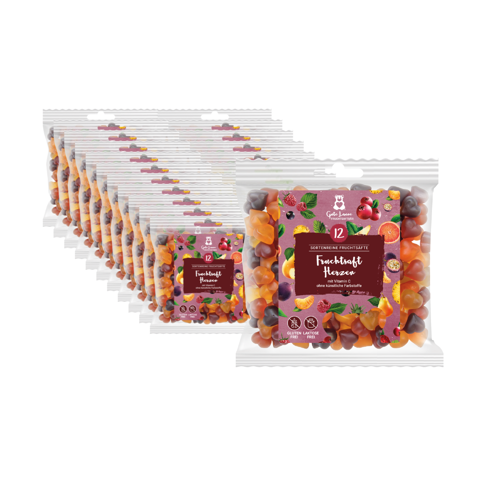 Fruchtgummi Fruchtsaftherzen mit 12 sortenreinen Fruchtsäften - Großverpackung (... Fruchtgummi Fruchtsaftherzen mit 12 sortenreinen Fruchtsäften - Großverpackung (...