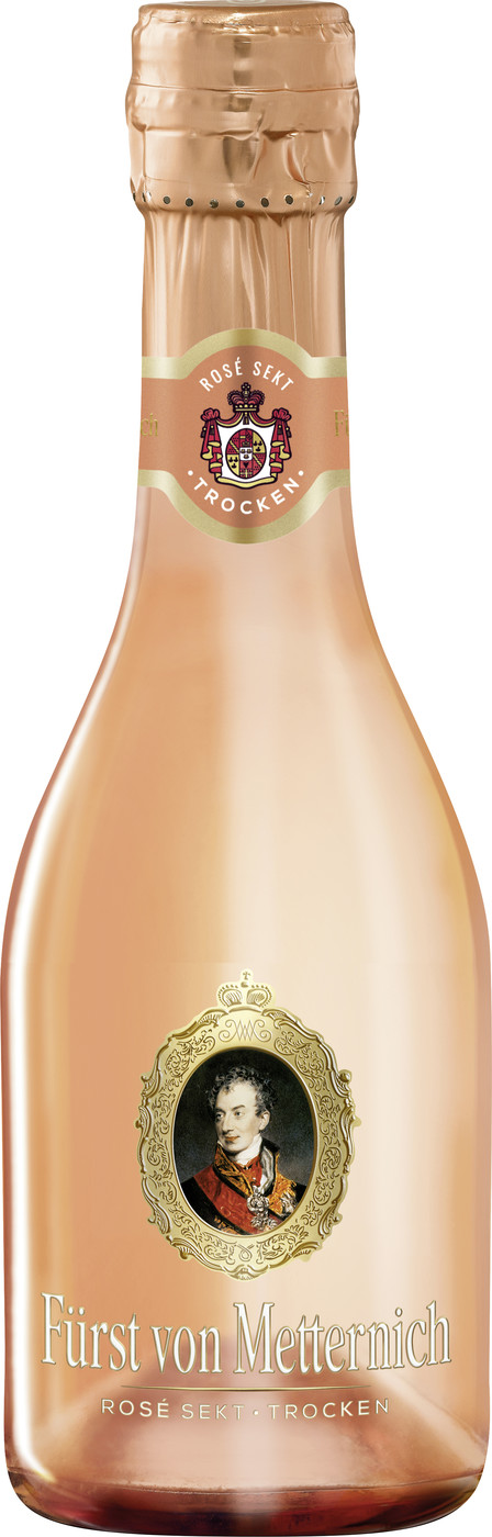 Fürst von Metternich Rose Sekt trocken 0,2L - Etikett verschmutzt/beschädigt Fürst von Metternich Rose Sekt trocken 0,2L - Etikett verschmutzt/beschädigt