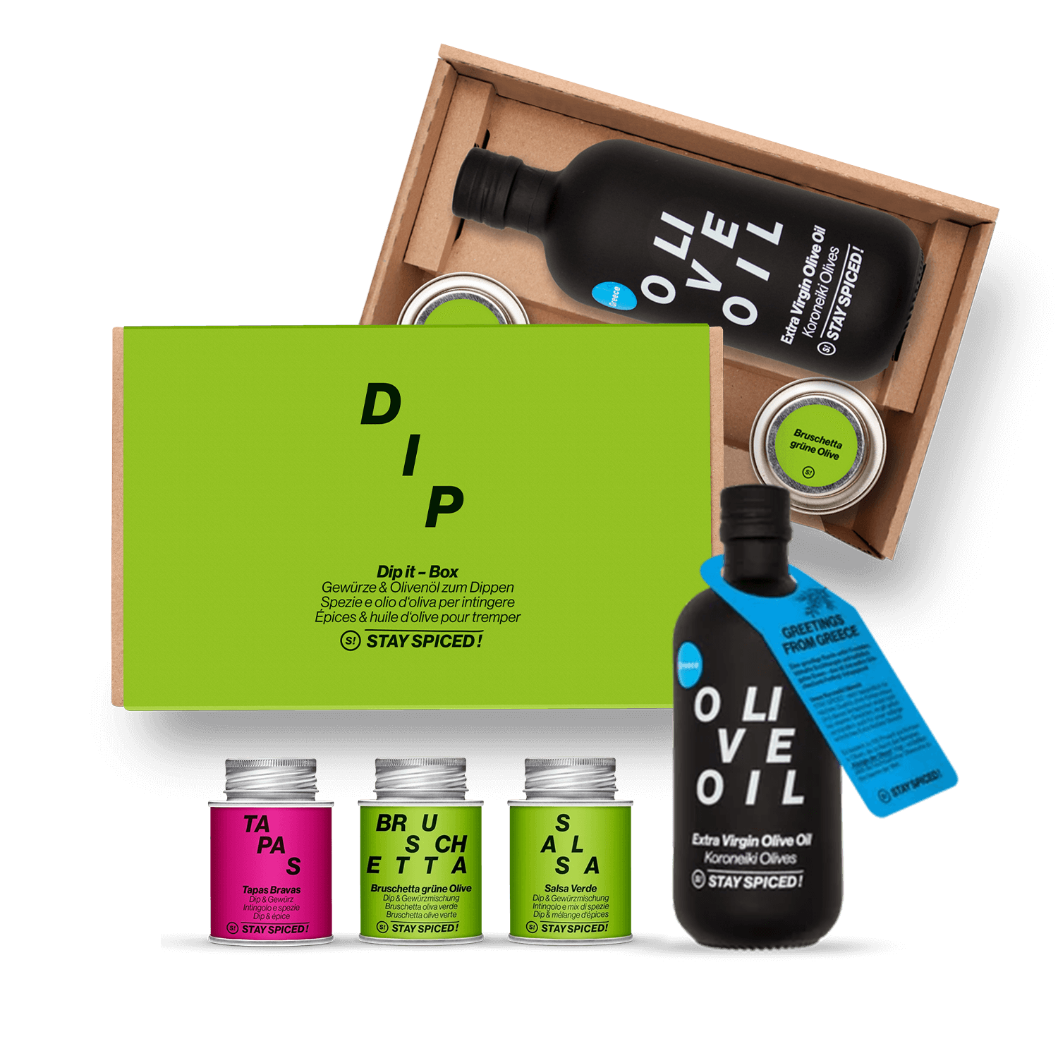 DIP IT | Gewürze Set & Olivenöl | 3 Gewürze und 1 Olivenöl in der Box