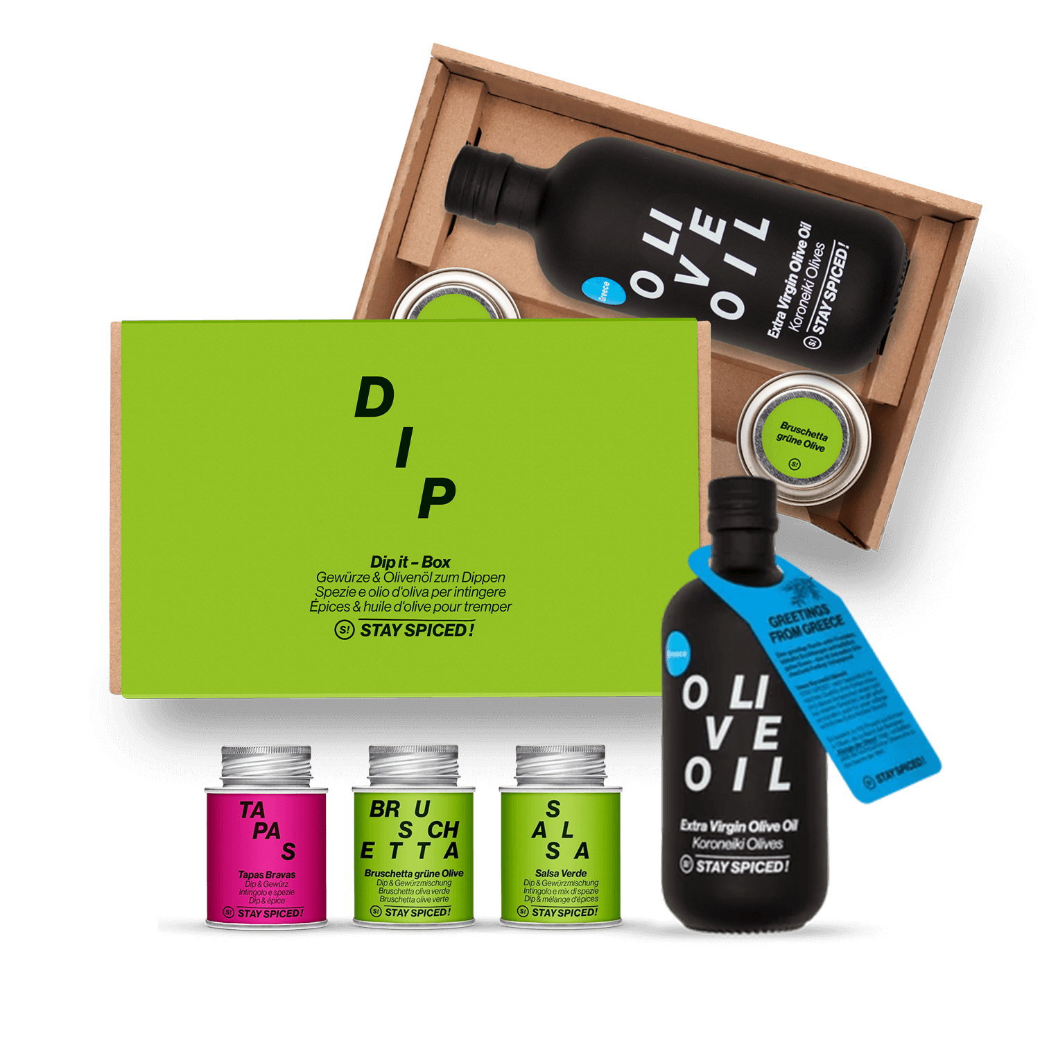 DIP IT | Gewürze Set & Olivenöl | 3 Gewürze und 1 Olivenöl in der Box DIP IT | Gewürze Set & Olivenöl | 3 Gewürze und 1 Olivenöl in der Box
