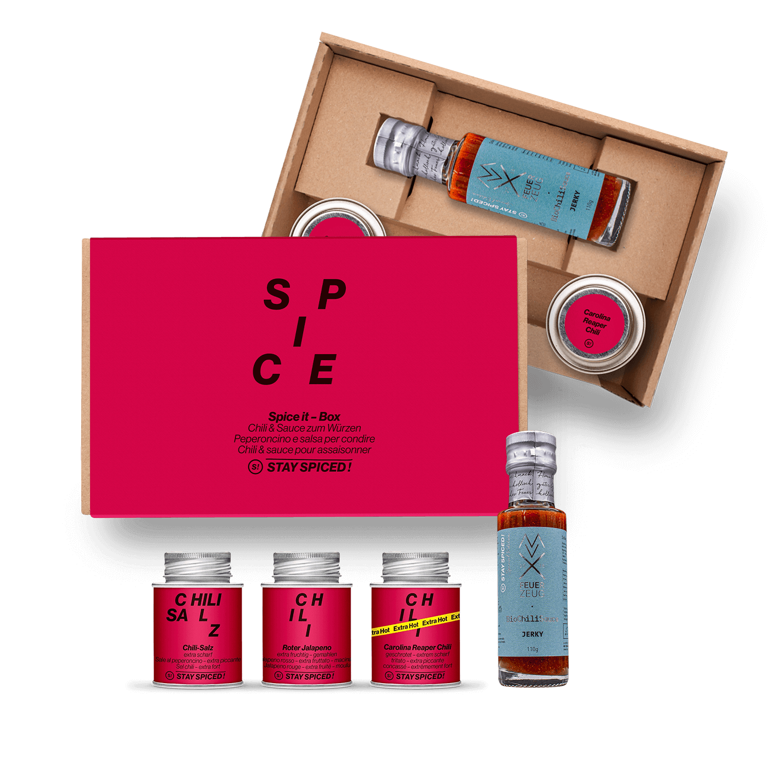 SPICE IT | Gewürze Set & Chili Sauce | 3 Gewürze und 1 Sauce in der Box SPICE IT | Gewürze Set & Chili Sauce | 3 Gewürze und 1 Sauce in der Box