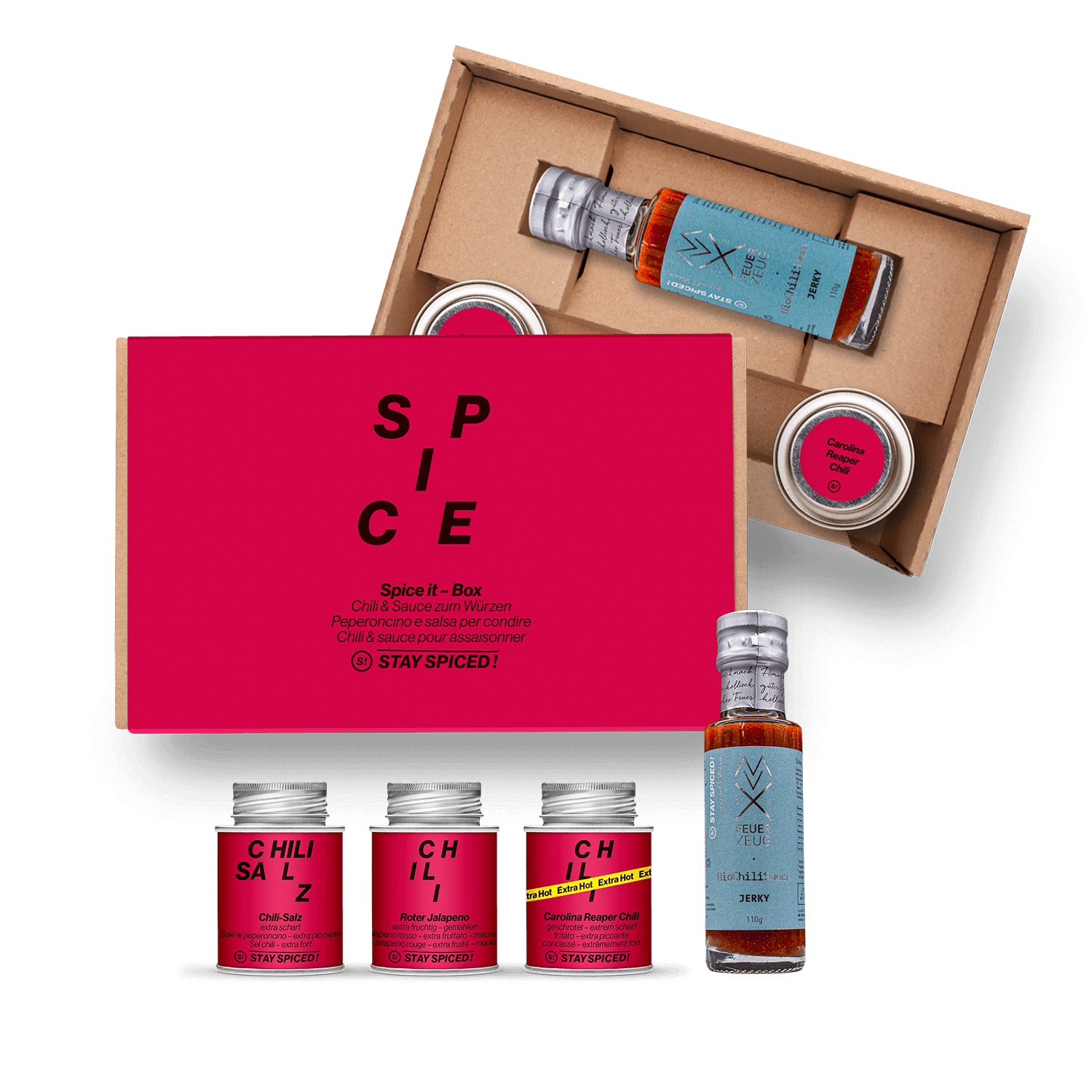 SPICE IT | Gewürze Set & Chili Sauce | 3 Gewürze und 1 Sauce in der Box