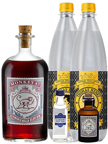 Gin-Set Monkey 47 SLOE GIN Schwarzwald Dry Gin 0,5 Liter + Haymans SLO Gin 5cl + Monkey 47 Schwarzwald Dry Gin 5 cl MINIATUR + 2 x Thomas Henry Tonic Water 1,0 Liter Gin-Set Monkey 47 SLOE GIN Schwarzwald Dry Gin 0,5 Liter + Haymans SLO Gin 5cl + Monkey 47 Schwarzwald Dry Gin 5 cl MINIATUR + 2 x Thomas Henry Tonic Water 1,0 Liter