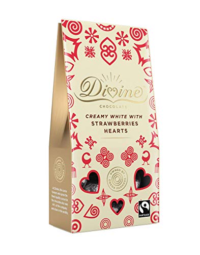 Göttliche weiße Schokolade mit Erdbeeren Herzen 80g Göttliche weiße Schokolade mit Erdbeeren Herzen 80g von Divine