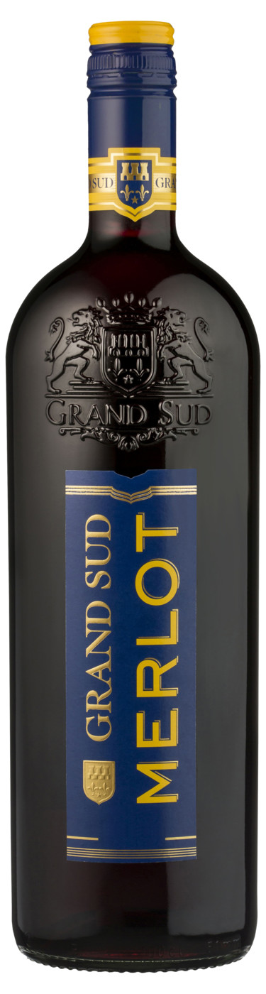 Grand Sud Merlot 1L - Etikett verschmutzt/beschädigt Grand Sud Merlot 1L - Etikett verschmutzt/beschädigt