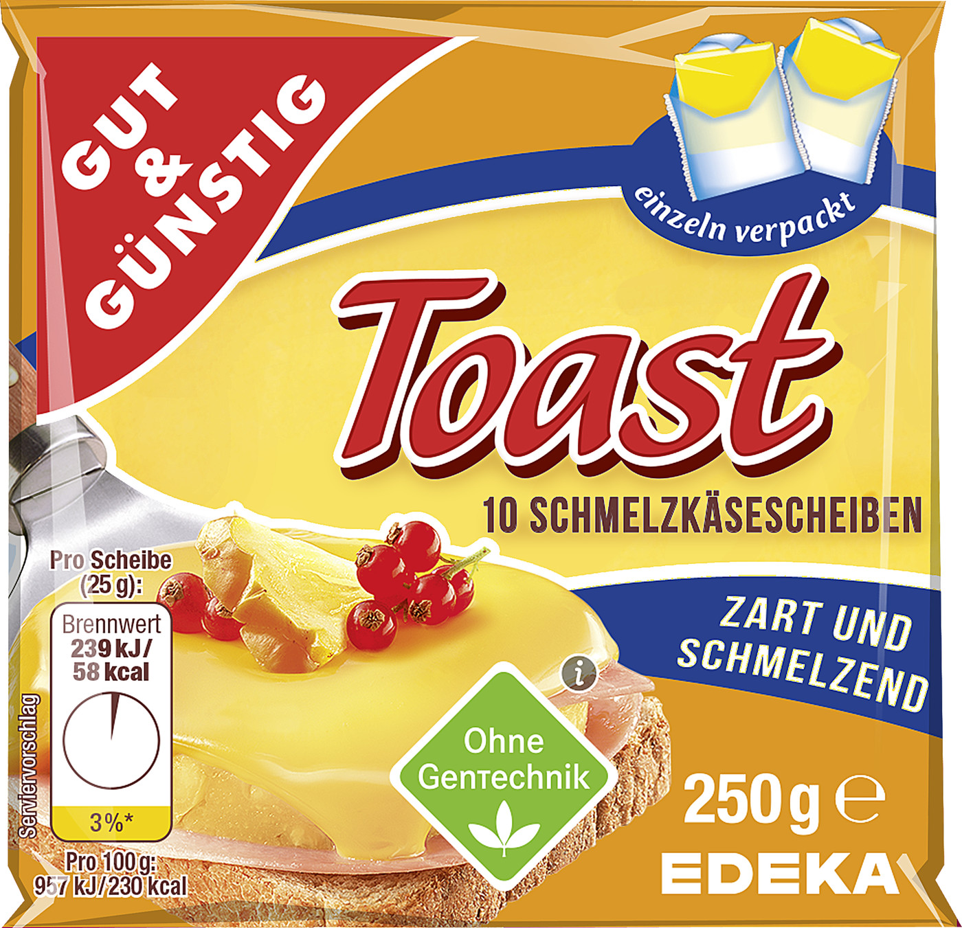 Gut & Günstig Schmelzkäsescheiben Toast 250G Gut & Günstig Schmelzkäsescheiben Toast 250G