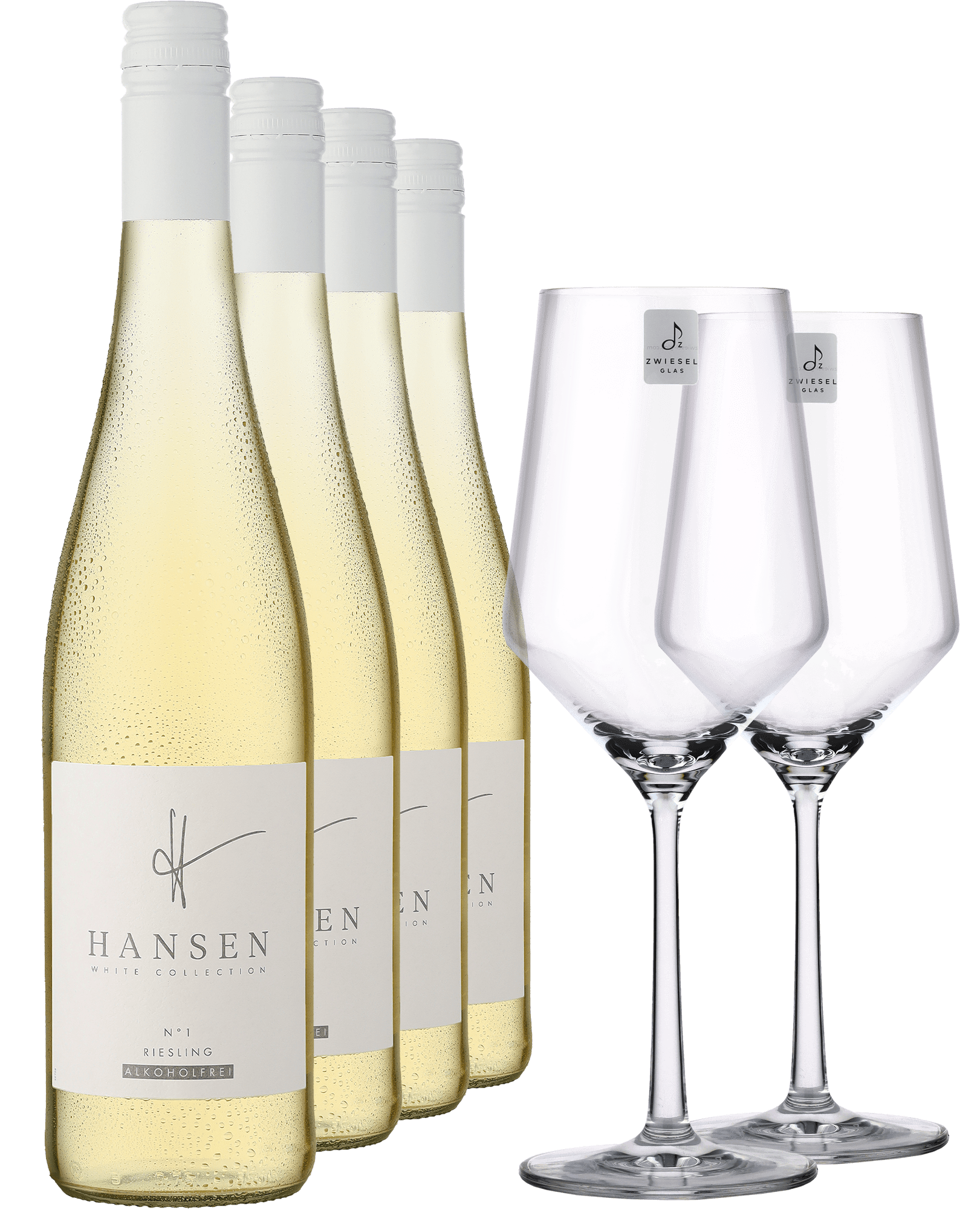 HANSEN »White Collection« N°1 Riesling Alkoholfrei im 4er-Vorratspaket inkl. 2 Zwiesel Gläser HANSEN »White Collection« N°1 Riesling Alkoholfrei im 4er-Vorratspaket inkl. 2 Zwiesel Gläser