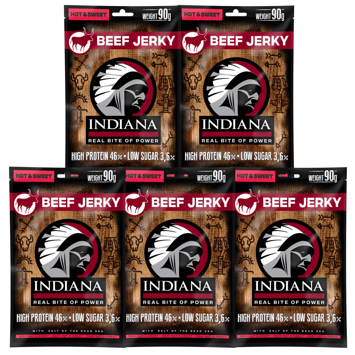 INDIANA Beef Jerky - 90g 5er Pack Hot & Sweet