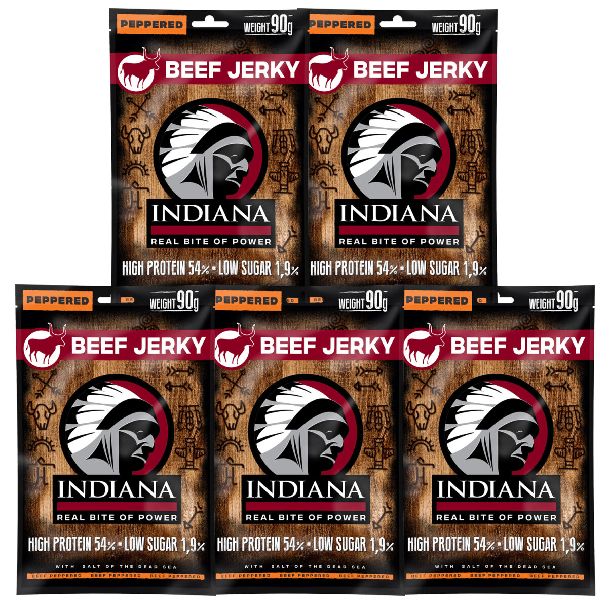 INDIANA Beef Jerky - 90g 5er Pack Peppered INDIANA Beef Jerky - 90g 5er Pack Peppered