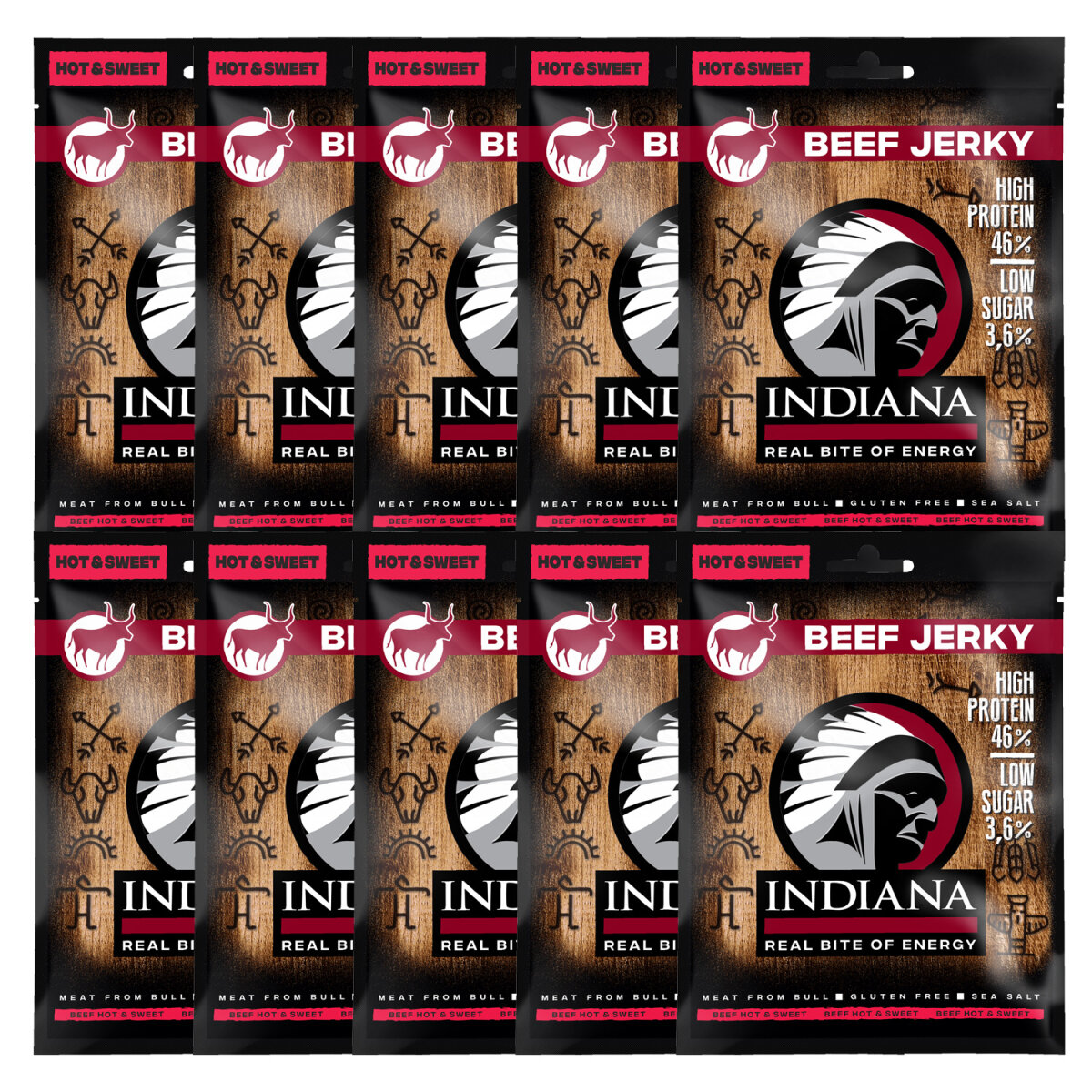 INDIANA Beef Jerky - 25g 10er Pack Hot & Sweet INDIANA Beef Jerky - 25g 10er Pack Hot & Sweet