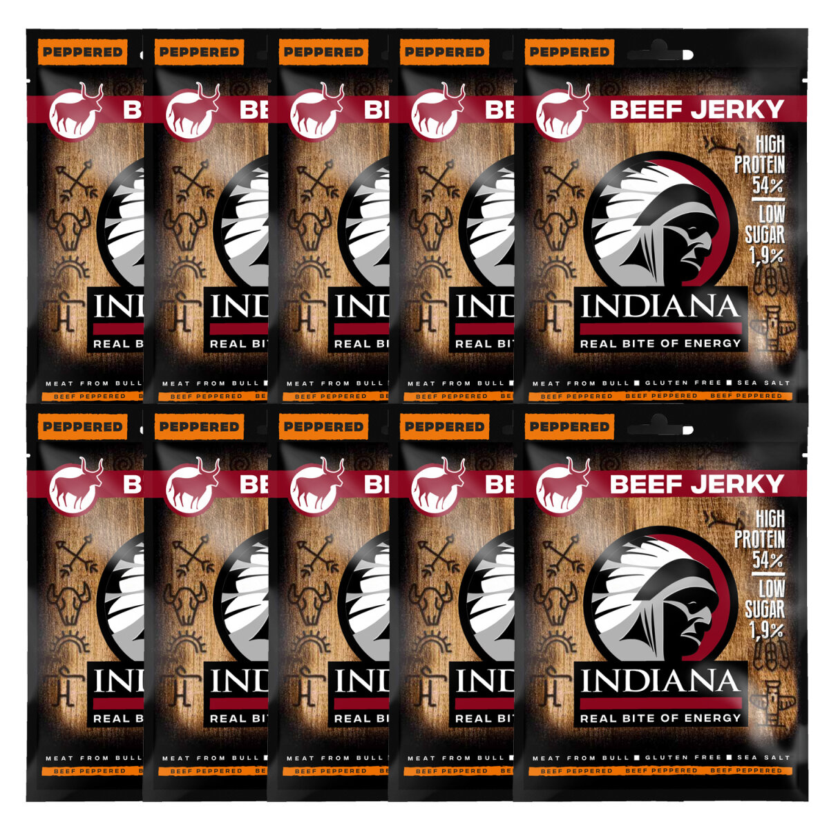 INDIANA Beef Jerky - 25g 10er Pack Peppered INDIANA Beef Jerky - 25g 10er Pack Peppered