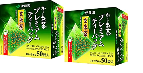 Itoen O ～ i Ocha Premium Matcha Grüntee mit geröstetem Reis, Japanischer Grüntee Genmaicha mit Matcha Uji und gegrilltem Reis, 1,8g Teebeutel, 2 Box (100 Beutel), Hergestellt in Japan von Itoen