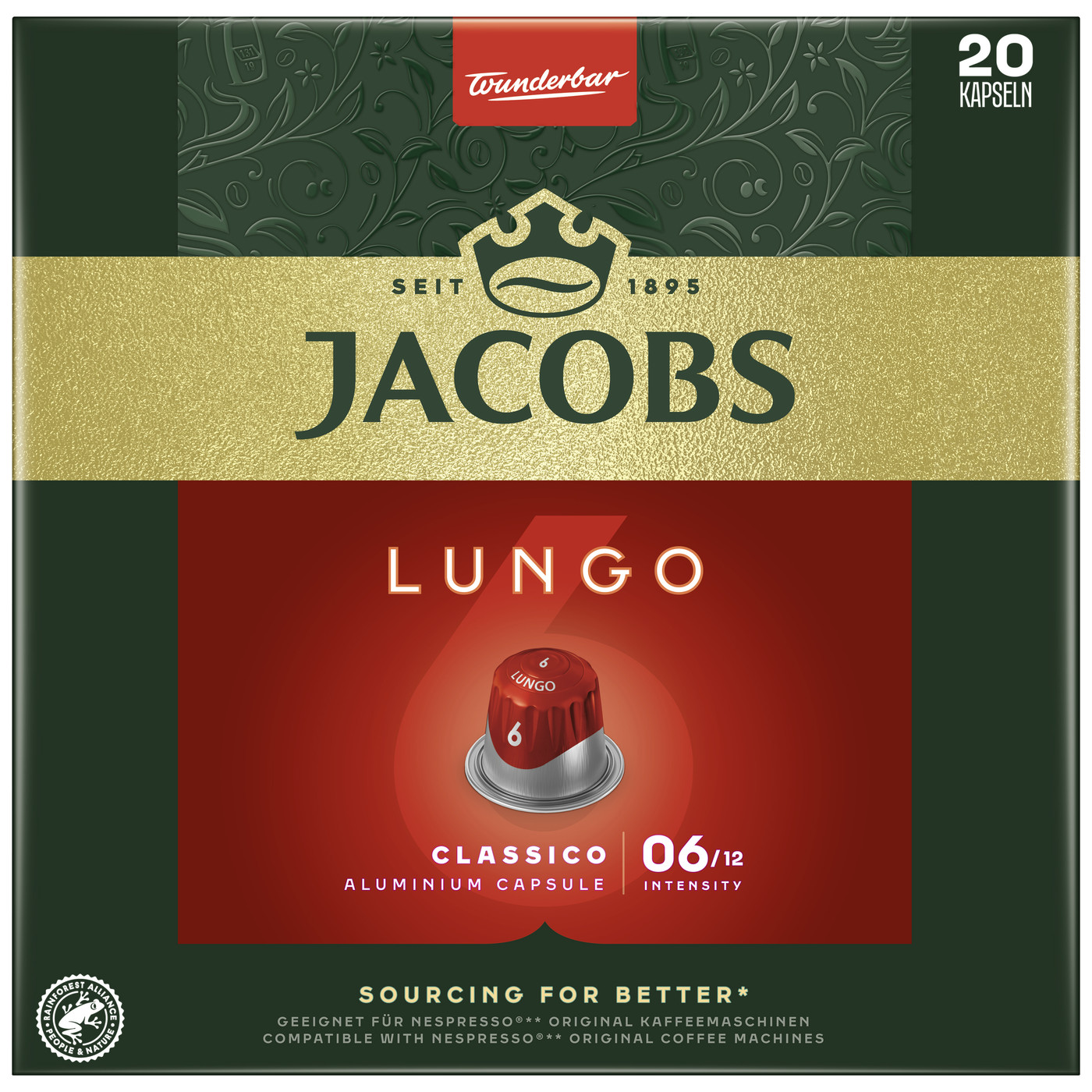 Jacobs Lungo 6 Classico Kaffekapseln 20ST 104G