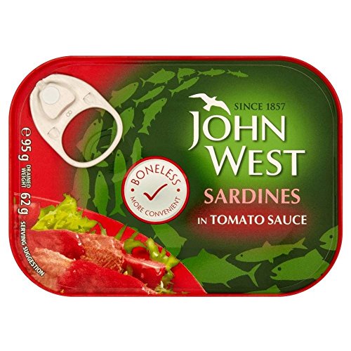 John West Sardinen ohne Haut und ohne Knochen in Tomatensauce (95g) - Packung mit 6 von John West