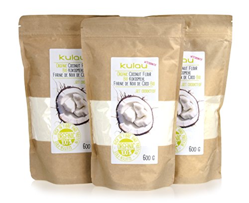 KULAU Bio-Kokosmehl (Kokosnussmehl) – glutenfreie Weizenmehl-Alternative, low carb, Eiweiß- und Ballaststoffreich (3 x 600g)