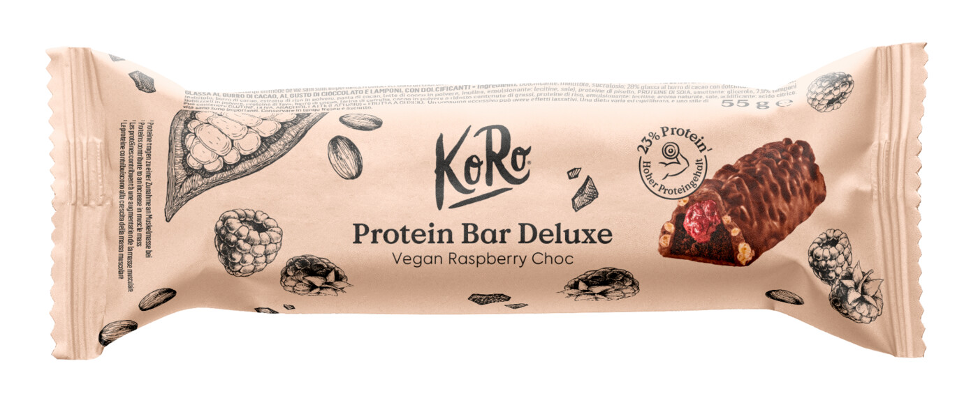 KoRo Protein Bar Deluxe Vegan Raspberry Choc 55G KoRo Protein Bar Deluxe Vegan Raspberry Choc 55G