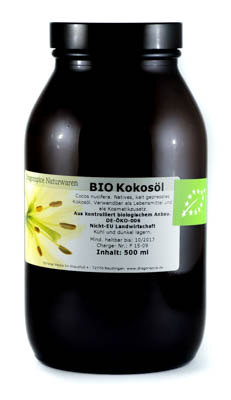 Kokos?l VCO bio kaltgepresst, 1000ml Braunglas