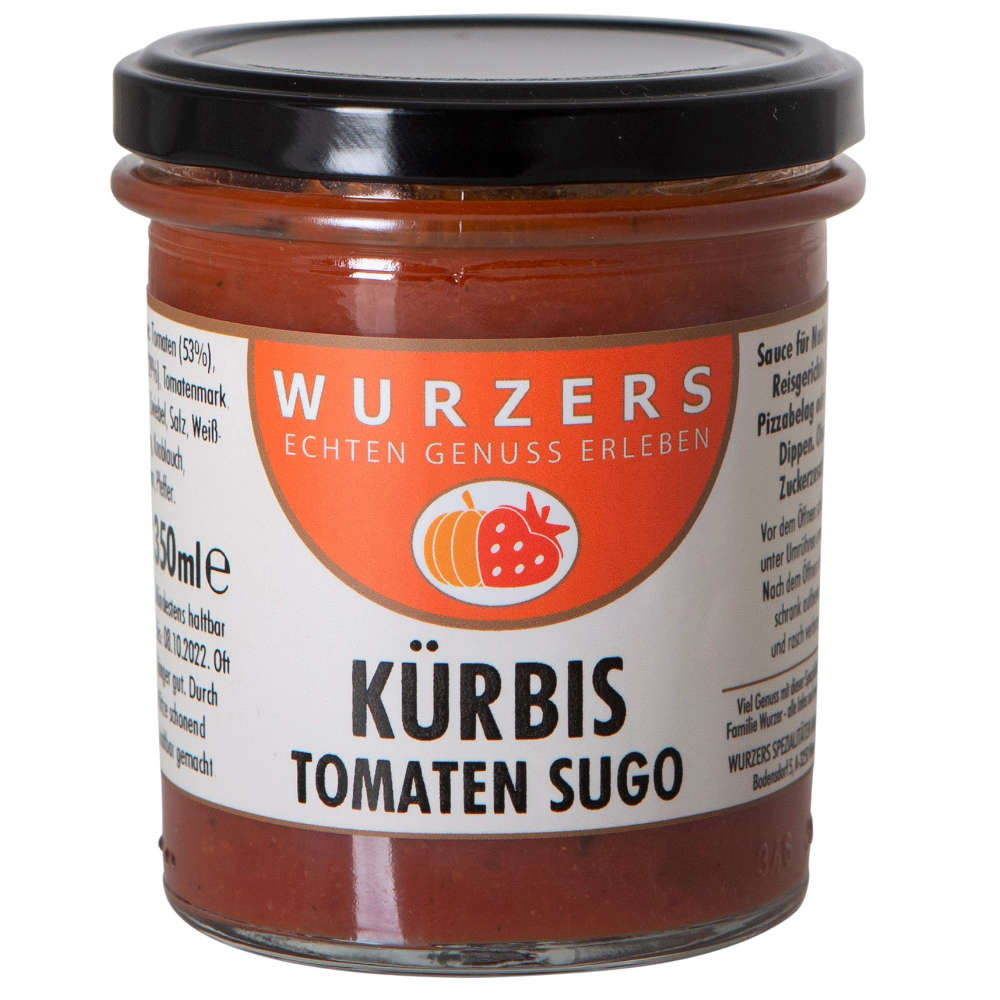 Kürbis Tomaten Sugo 350ml - pikante Sauce - ohne Zuckerzusatz - vielseitig einsetzbar - aus Kürbisfleisch und Tomaten von Wurzers