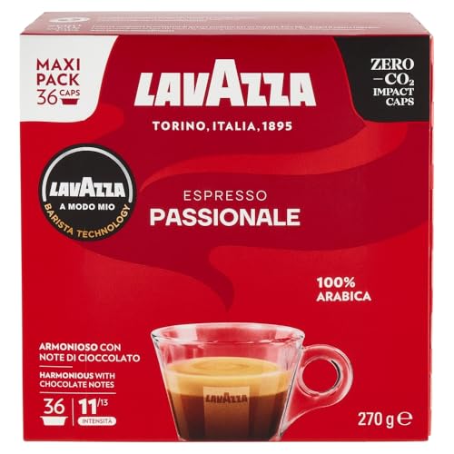 Lavazza, A Modo Mio Passionale, 256 Kaffeekapseln, für einen Espresso mit Noten von Karamell und Schokolade, 100% Arabica, Intensität 11/13, dunkle Röstung, 16 Packungen x 16 Kapseln von Lavazza