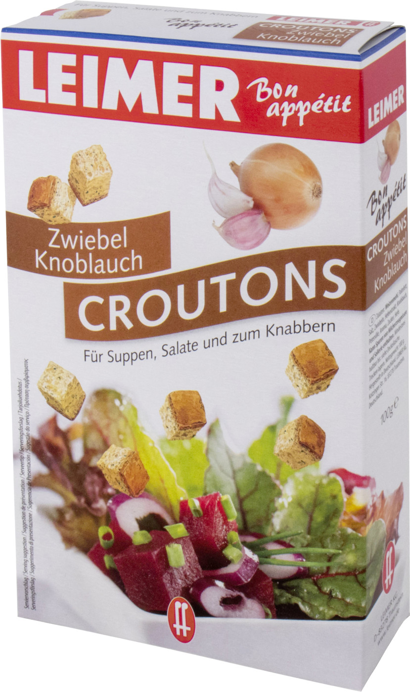 Leimer Croutons mit Zwiebel/Knoblauch 100G Leimer Croutons mit Zwiebel/Knoblauch 100G