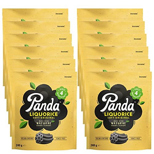 Panda® | Natürliche weiche Original Lakritz Süßigkeiten | Pure süße Panda Lakritze aus nur vier natürlichen Zutaten | Vegan & Fettfrei | 240 g x 12 Beutel von Panda