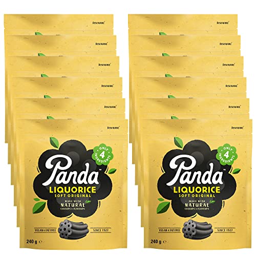 Panda ® | Natürliche weiche Original Lakritz Süßigkeiten | Pure Panda Lakritz süß mit nur vier natürlichen Zutaten gemacht | Vegan, fettfrei & künstlich frei | 240 Gr x 12 Beutel Pack von Panda