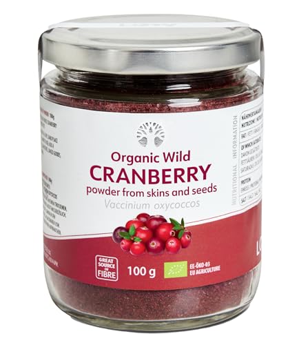 LOOV Wildes Bio Cranberry Pulver (Tresterpulver), 100 g, reich an Antioxidantien und Phytonährstoffen, nur aus Beerenhäuten und -kernen, ohne Zuckerzusatz, wild gewachsen in nordischen Wäldern von LOOV