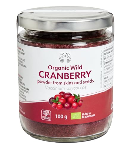 LOOV Wildes Bio Cranberry Pulver (Tresterpulver), 100 g, reich an Antioxidantien und Phytonährstoffen, nur aus Beerenhäuten und -kernen, ohne Zuckerzusatz, wild gewachsen in nordischen Wäldern von LOOV