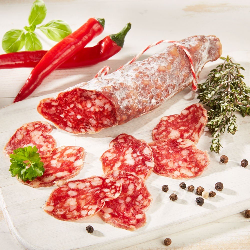 Luftgetrocknete französische Salami mit Piment d'Espelette, im Stück von Maison Loste