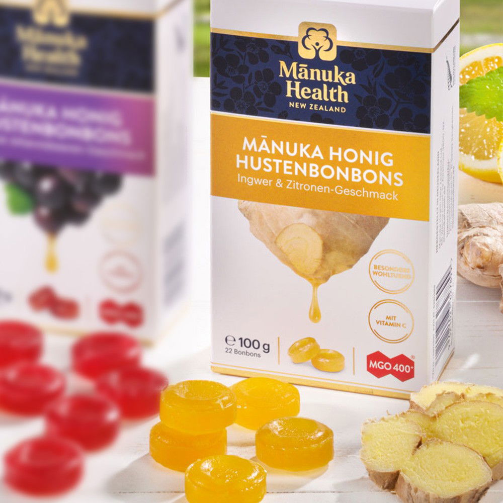 Manuka MGO 400+ Hustenbonbons Ingwer Zitrone Manuka MGO 400+ Hustenbonbons Ingwer Zitrone von Manuka Health
