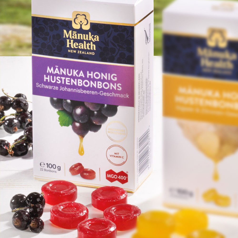 Manuka MGO 400+ Hustenbonbons Schwarze Johannisbeere Manuka MGO 400+ Hustenbonbons Schwarze Johannisbeere von Manuka Health