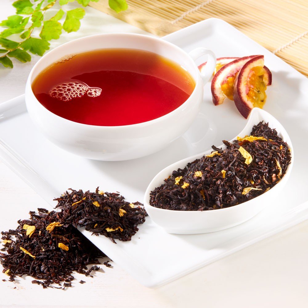 Rauf Tee aromatisierter schwarzer Tee Maracuja mit Blüten von Rauf Tee GmbH & Co. KG