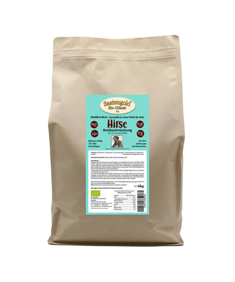 Mehlfreibrot Hirse - Bio Brotbackmischung im 6kg Beutel Mehlfreibrot Hirse - Bio Brotbackmischung im 6kg Beutel