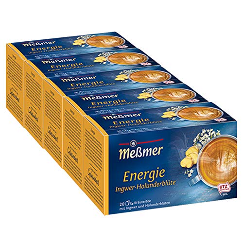 Meßmer Energie, Ingwer-Holunderblüte, 5er Pack (5 x 40 g Packung) von Meßmer