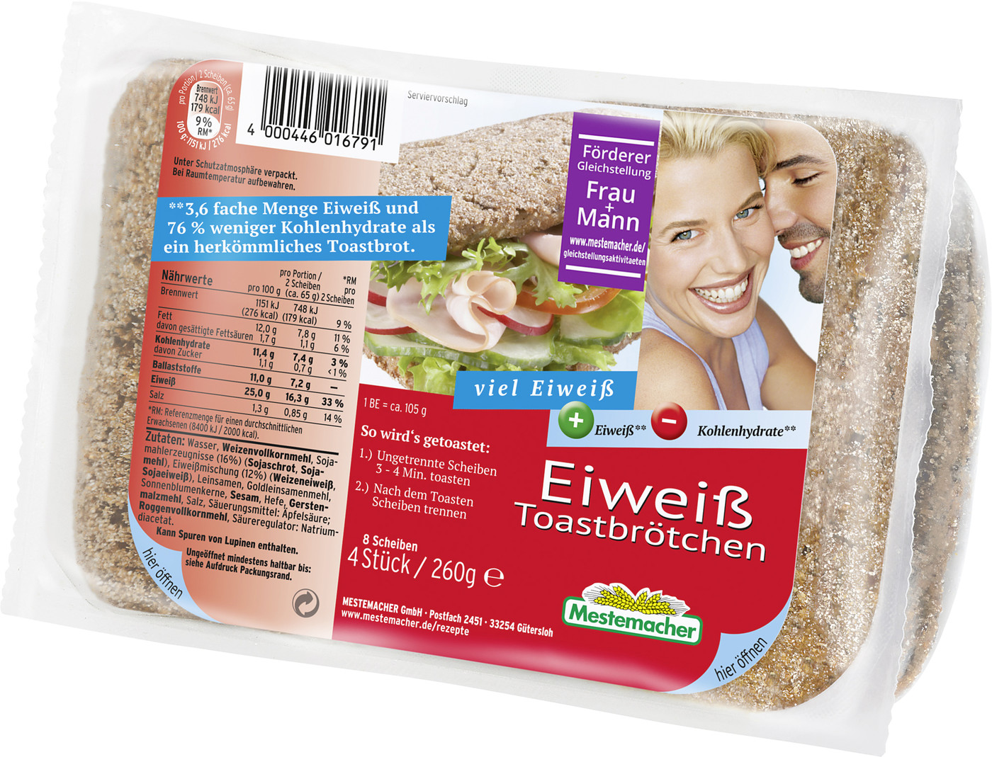 Mestemacher Eiweiß Toastbrötchen 4x 65G