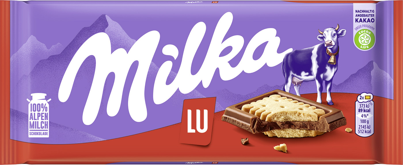 Milka Alpenmilch Schokolade mit LU-Keksen 87G Milka Alpenmilch Schokolade mit LU-Keksen 87G