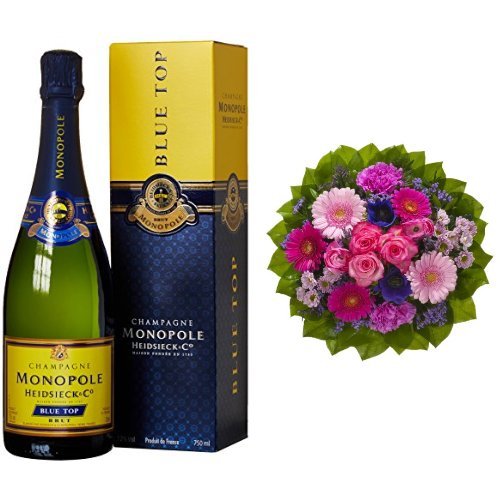 Monopole Heidsieck Blue Top Brut Champagner + Blumenstrauß Magic
