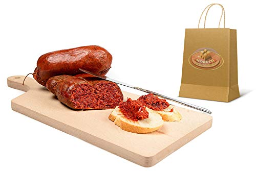 Moretti® Nduja Calabrese Di Spilinga Würziges Original Artisan | 800gr Vakuumverpackung | Keine GVO 100% NATÜRLICH im Darm | Streichsalami aus reinem Schweinefleisch | Holzschneidebrett als Geschenk von Moretti