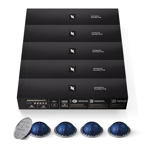 Nespresso Capsules VertuoLine, Diavolitto, Dark Roast Espresso Coffee, 10 Count (Pack of 5), Brews 1.35oz (VERTUO LINE ONLY) von Nespresso