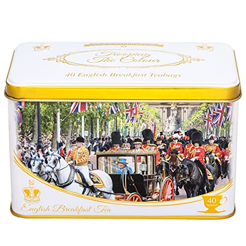 New English Teas Trooping The Color Teedose mit 40 englischen Frühstücksbeuteln - Queen Elizabeth II von New English Teas